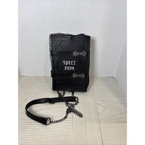 Spirit Halloween Witch Spell Book Crossbody Purse Magnetic Silver Tones Gothic